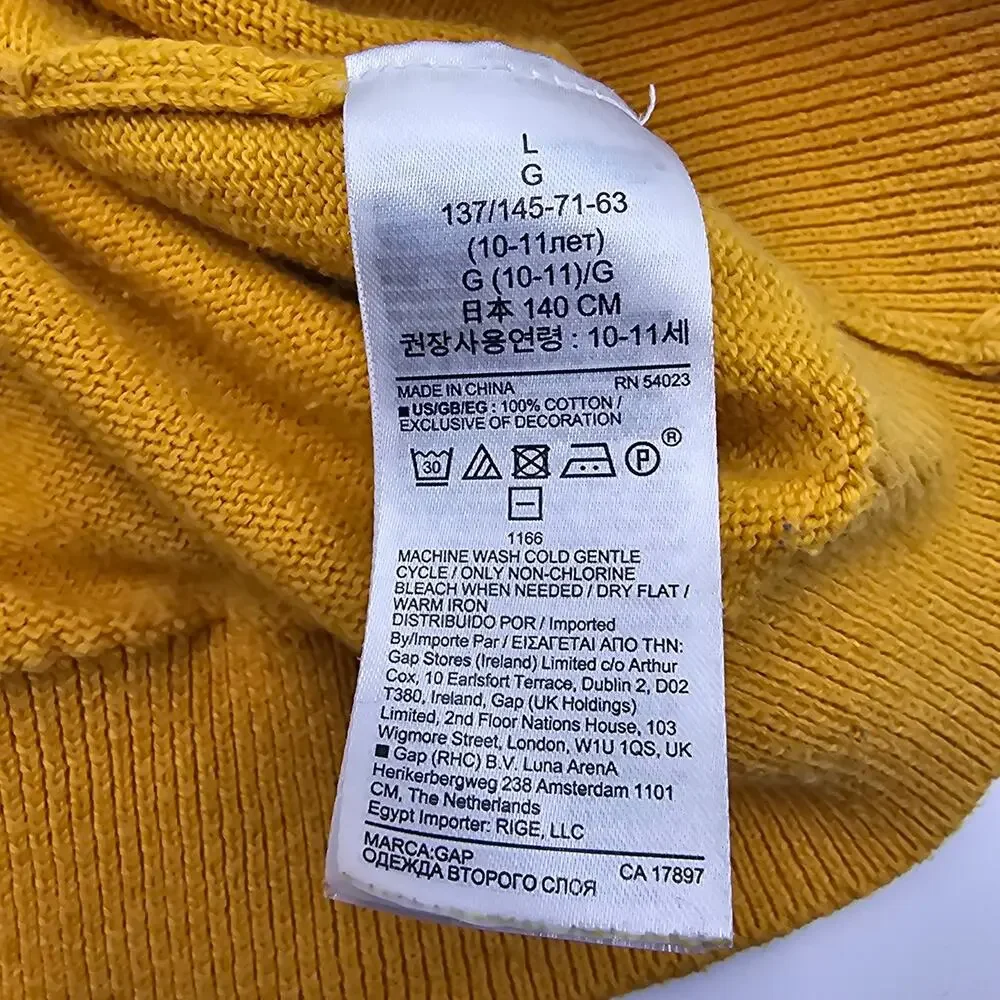 Gap Kids Boys size L 10 Logo Cotton Crewneck Long Sleeve Sweater Yellow/Black